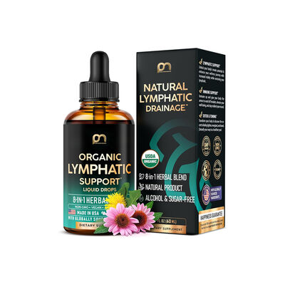 Organic Lymphatic Support Liquid Drops 8-Herb Blend for Natural Detox & Immunity