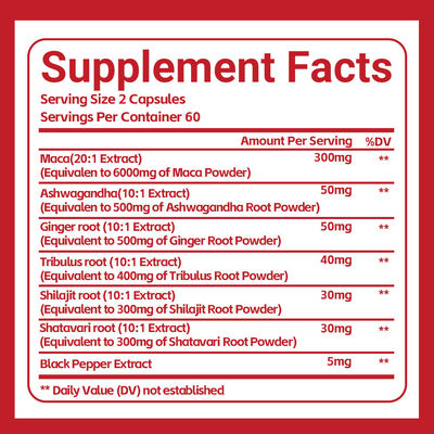 Energy & Vitality Black Maca Complex 8050mg 120 Veggie Capsules 7 Herb