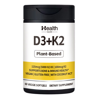 OEM Vitamins Softgel Vegan D3 5000IU K2 MK-7 Plant Based Bone & Immune Support