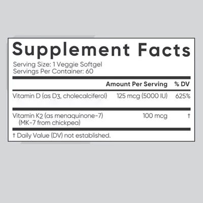 OEM Vitamins Softgel Vegan D3 5000IU K2 MK-7 Plant Based Bone & Immune Support