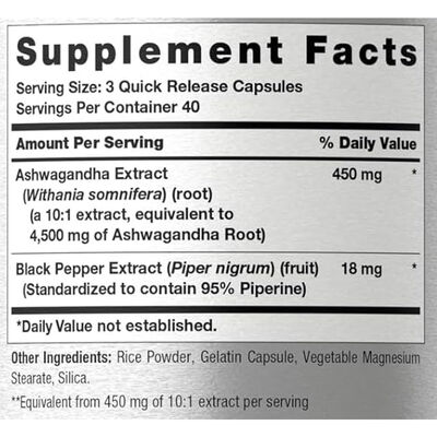 Organic Black Pepper Ashwagandha Extract Supplement Capsules 1000mg For Stress Relief