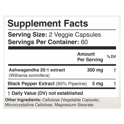 120 Veggie Ashwagandha Extract Capsules Oem Supplement 300mg With BioPerine® Enhanced Absorption