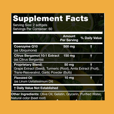 Heart & Energy Support CoQ10 Coenzyme Q10 Capsules 500mg With Citrus Bergamot 120 Vegan Softgels