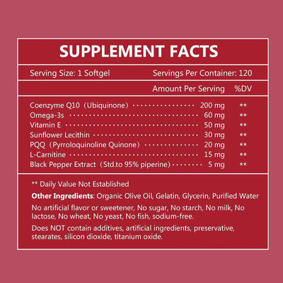 Heart Energy CoQ10 Ubiquinol 200 Mg 120 Softgels With PQQ & Omega-3 ODM