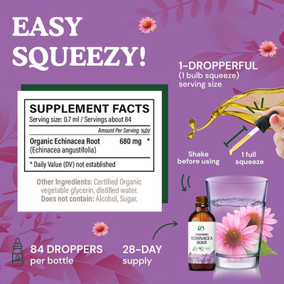 Alcohol Free Immune Support Drops Liquid Echinacea Supplement 680mg Glycerin Based