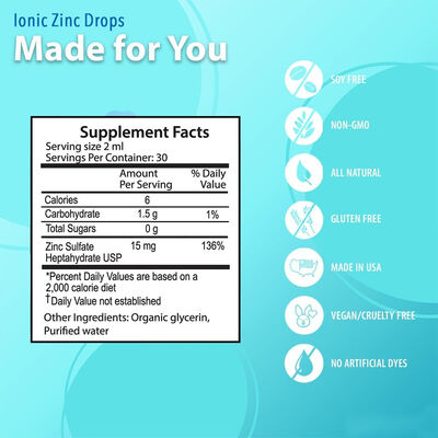 High Potency Ionic Zinc Supplement Drops Immune Support Vegan Non GMO