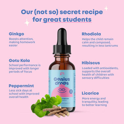 Focus Attention Ginkgo Rhodiola Herbal Supplement Drops For Kids USDA Certified