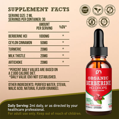 Organic HCI Berberine Drops Turmeric Milk Thistle & Ceylon Cinnamon Vegan Non GMO Sugar Free