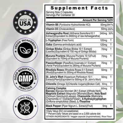 5-HTP Ashwagandha GABA Capsules Supplements 100 Mg GMP Certified