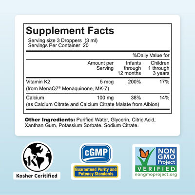 FDA approved Kids Wellness Liquid Calcium Supplement Drops With Vitamin K2