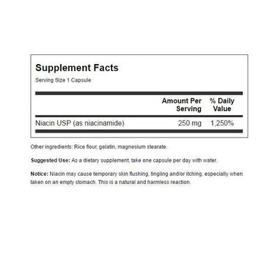 Health Glow Niacinamide 250mg Capsules | Vitamin B3 Supplement | 100 Count