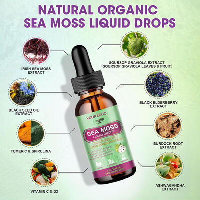 Health Glow Natural Organic Sea Moss Liquid Drops with Black Seed Oil, Ashwagandha, and Soursop