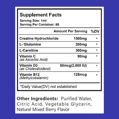 Boundless Energy Creatine HCL Drops with L-Glutamine, L-Carnitine, Vitamin D3