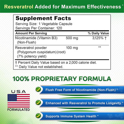 Health Glow Nicotinamide 500mg with Resveratrol - Vegan, Flush-Free, Energy Boost