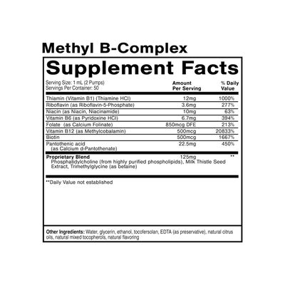 Health Glow Methyl B-Complex - Highly Bioavailable Complete B-Vitamin Liquid Supplement, 1.7 fl oz Pump for Energy, Metabolism, and Optimal Health Support.