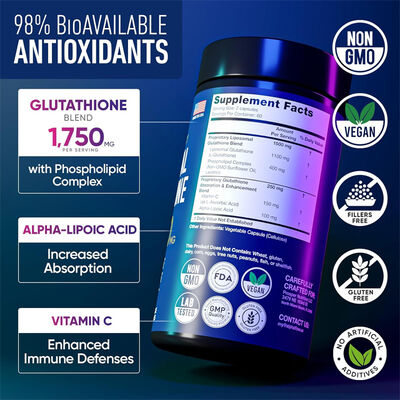 Health Glow Liposomal Glutathione 1750mg - High-Potency Antioxidant, Liver Health, and Detoxifier, 120 Veggie Capsules Dietary Supplement with Phospholipid Complex.
