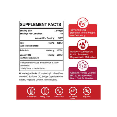 bulk Liposomal Iron Oral Supplements 65mg 60 Softgels