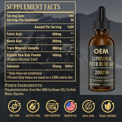 Premium Dietary Oral Supplement Fulvic Humic Drops Liquid 2000mg ODM