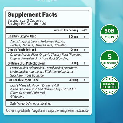 60-Count Digestive Enzymes Capsules with Probiotics Blend for Immunity