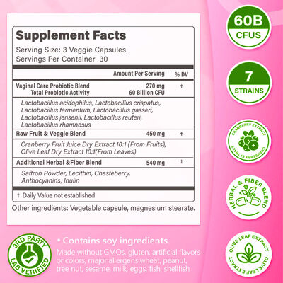 60-Count Vaginal Care Probiotic Capsules for Women pH Balance