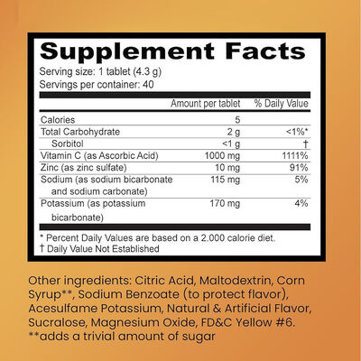 60-Count Vegan Vitamin C Effervescent Tablets with Zinc for Immune Support