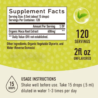 600mg High-Potency Organic Maca Root Liquid Drops for Mood Support with 120 Servings in a 2 fl oz Bottle