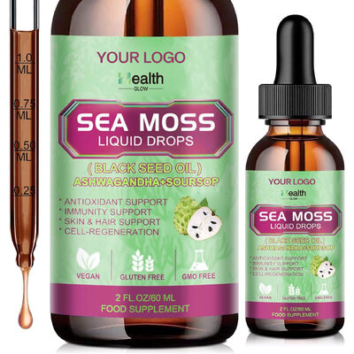 Health Glow Natural Organic Sea Moss Liquid Drops with Black Seed Oil, Ashwagandha, and Soursop