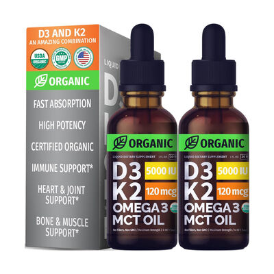 Organic Vitamin D3 K2 and Omega-3 MCT Oil Nutritional Capsules Dietary Supplement in 60 Capsules